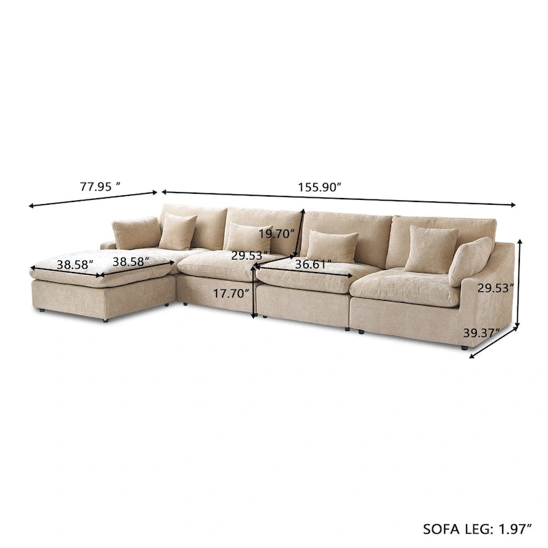 Canapé modulable Cloud avec ottoman, canapé d'angle minimaliste en tissu mélangé de lin pour salon, kaki