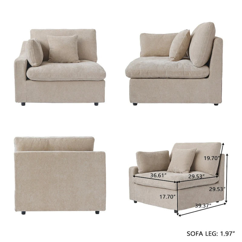 Canapé modulable Cloud avec ottoman, canapé d'angle minimaliste en tissu mélangé de lin pour salon, kaki