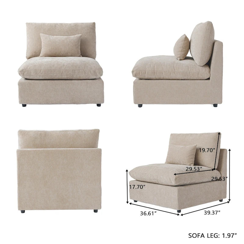 Canapé modulable Cloud avec ottoman, canapé d'angle minimaliste en tissu mélangé de lin pour salon, kaki