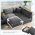 Divano a U in ciniglia con pouf, console, portabicchieri, seduta ampia, USB