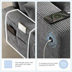 Divano a U in ciniglia con pouf, console, portabicchieri, seduta ampia, USB