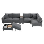 Divano a U in ciniglia con pouf, console, portabicchieri, seduta ampia, USB