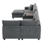 Divano a U in ciniglia con pouf, console, portabicchieri, seduta ampia, USB