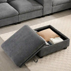 Divano a U in ciniglia con pouf, console, portabicchieri, seduta ampia, USB