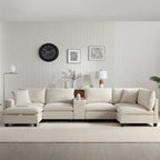 Divano a U in ciniglia con pouf, console, portabicchieri, seduta ampia, USB