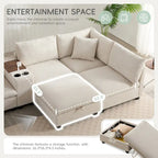 Divano a U in ciniglia con pouf, console, portabicchieri, seduta ampia, USB