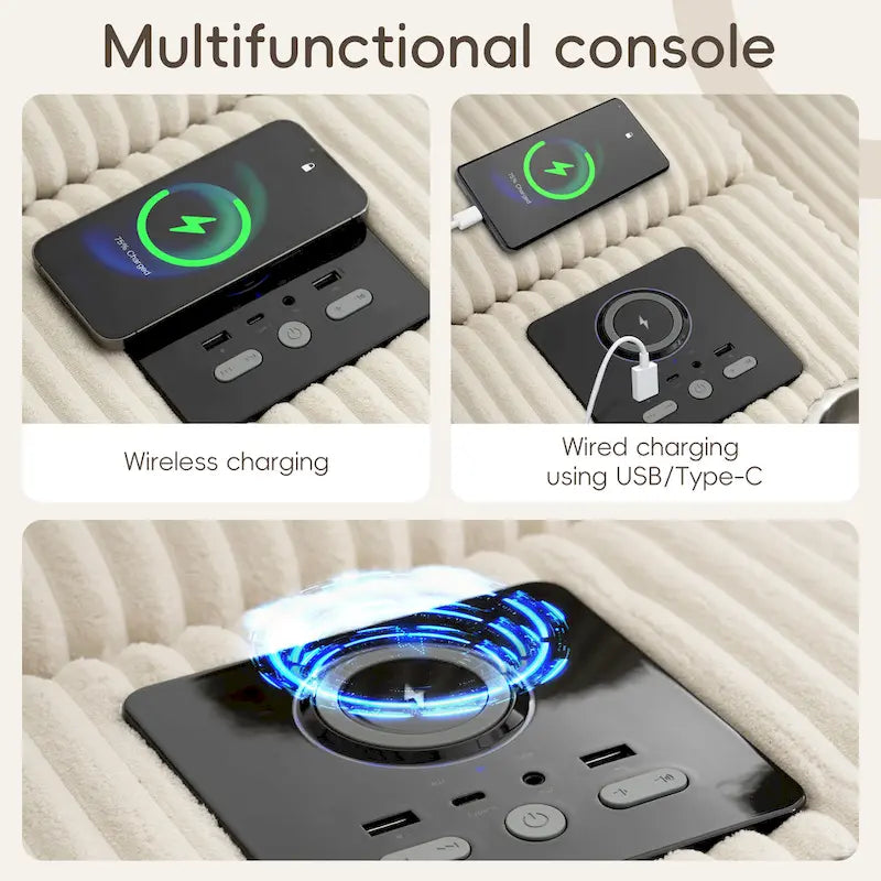Divano sezionale in velluto a coste con altoparlanti Bluetooth, divano a L
