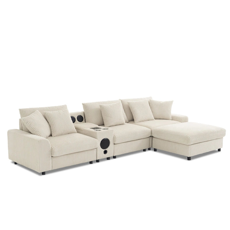 Divano sezionale in velluto a coste con altoparlanti Bluetooth, divano a L
