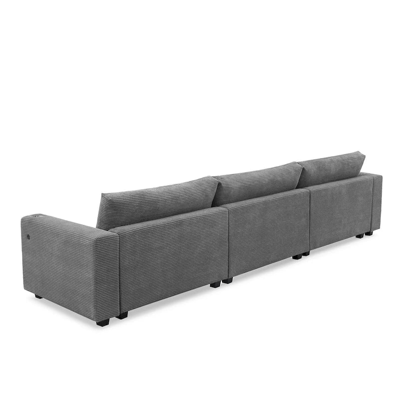 Divano Sezionale Angolare a L in Velluto a Coste con USB, Chaise longue e Portabicchieri