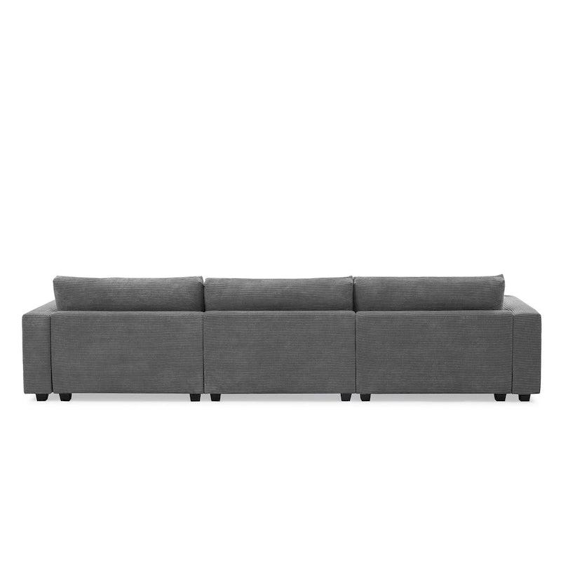 Divano Sezionale Angolare a L in Velluto a Coste con USB, Chaise longue e Portabicchieri