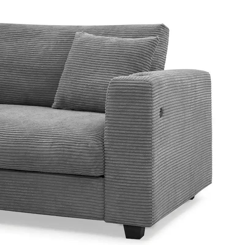 Divano Sezionale Angolare a L in Velluto a Coste con USB, Chaise longue e Portabicchieri