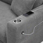 Divano Sezionale Angolare a L in Velluto a Coste con USB, Chaise longue e Portabicchieri