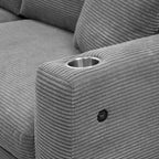 Divano Sezionale Angolare a L in Velluto a Coste con USB, Chaise longue e Portabicchieri