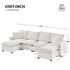Canapé modulable en U, 6 places, en chenille, avec assise profonde