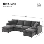 Canapé modulable en U, 6 places, en chenille, avec assise profonde