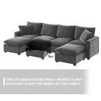 Canapé modulable en U, 6 places, en chenille, avec assise profonde
