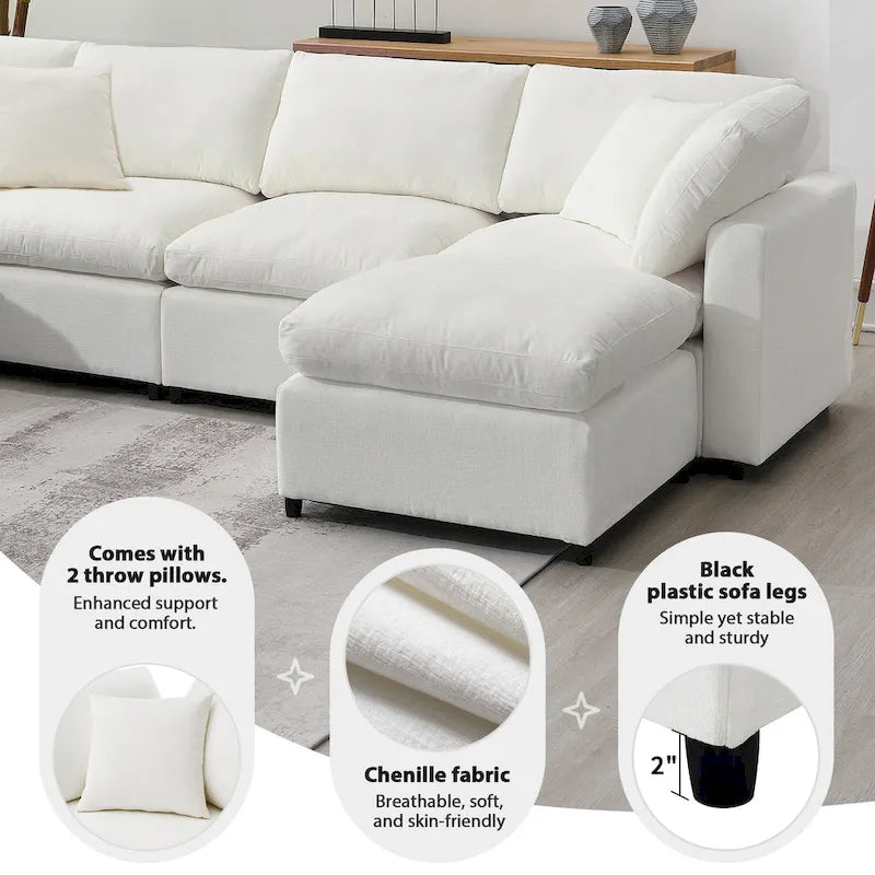 Canapé-lit modulable en chenille, convertible en forme de U