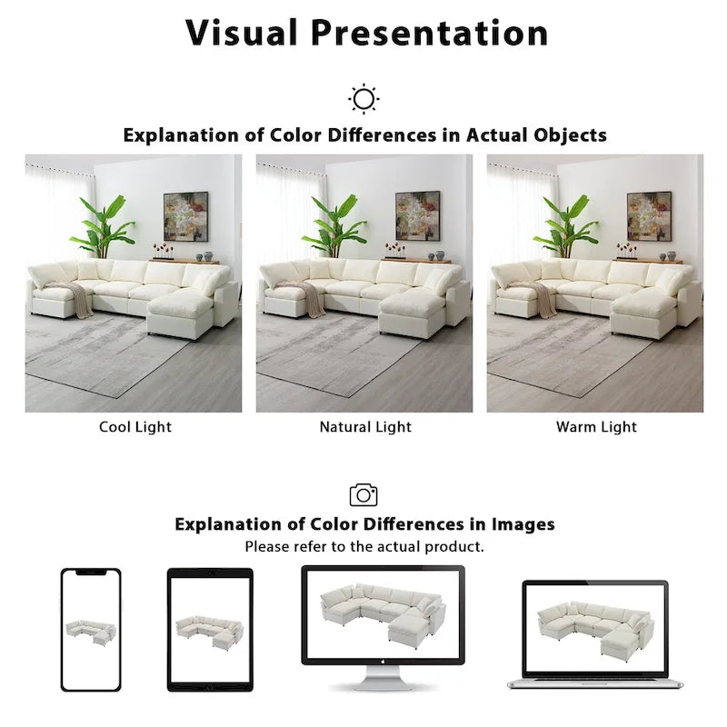 Canapé-lit modulable en chenille, convertible en forme de U