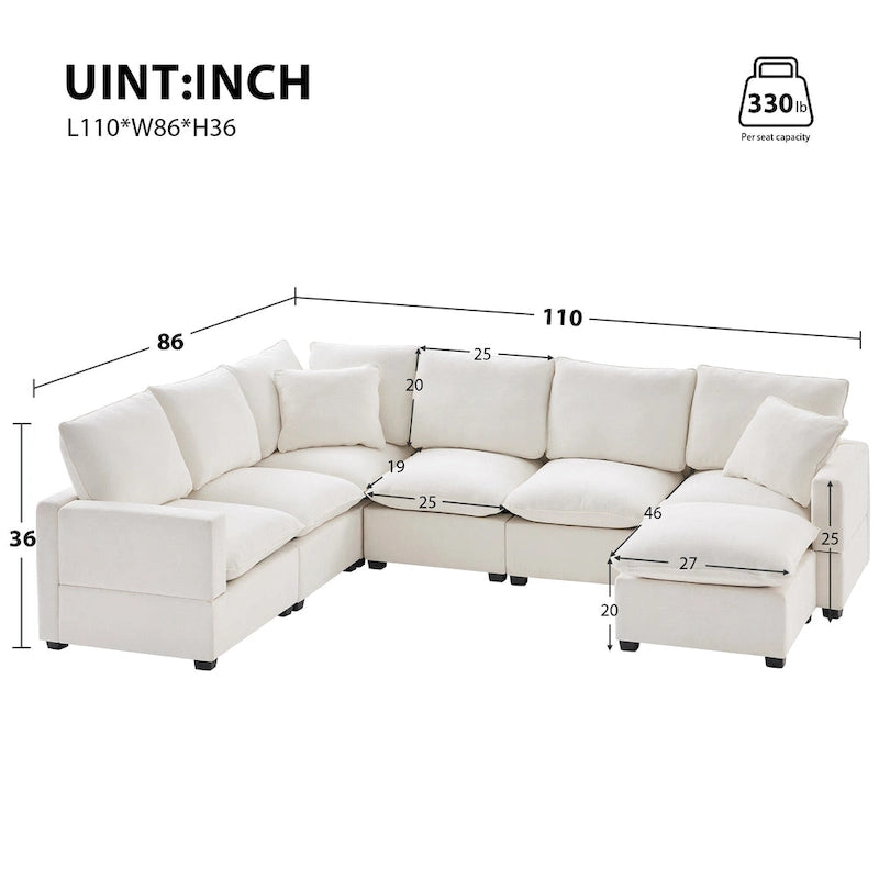 Divano Modulare a U, Set Divano Componibile a 7 Posti Rivestito in Ciniglia