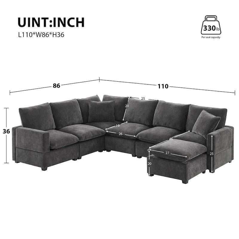 Divano Modulare a U, Set Divano Componibile a 7 Posti Rivestito in Ciniglia