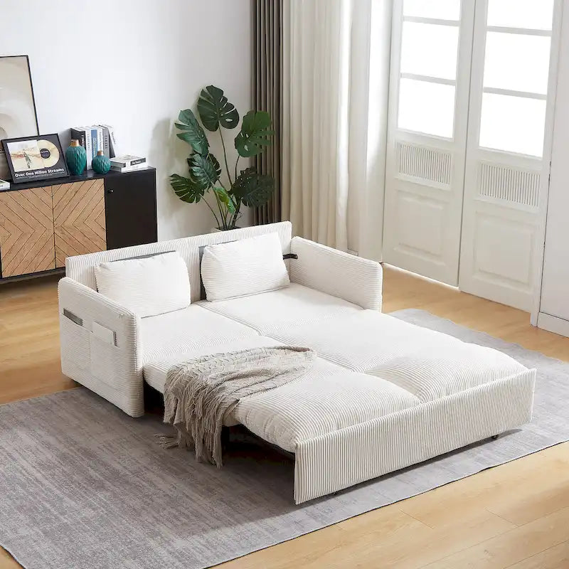 Divano Loveseat da 164 cm con Letto Estraibile, Divano Letto Convertibile in Velluto a Coste
