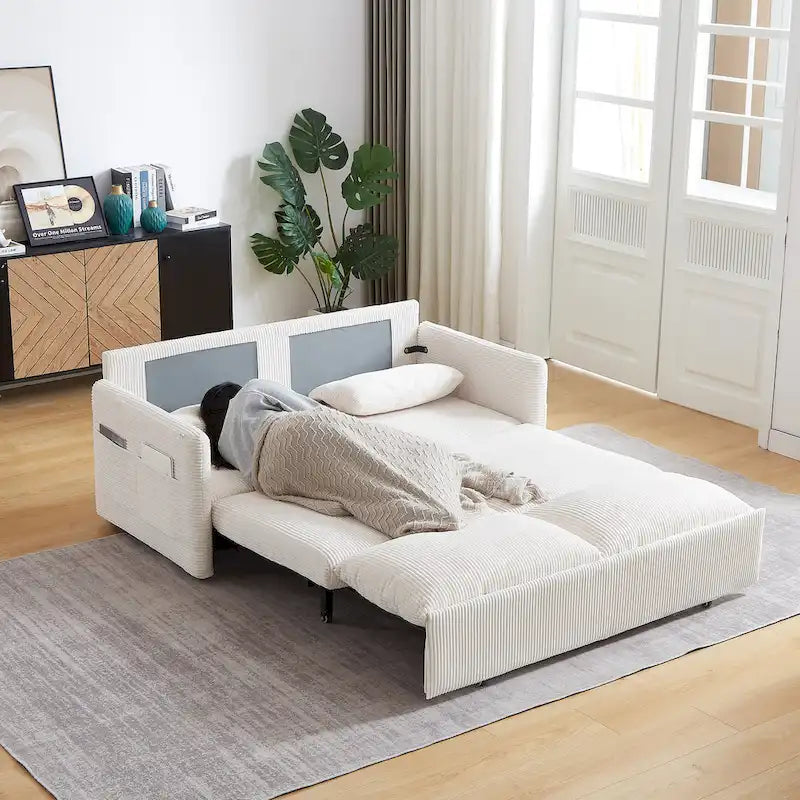 Divano Loveseat da 164 cm con Letto Estraibile, Divano Letto Convertibile in Velluto a Coste