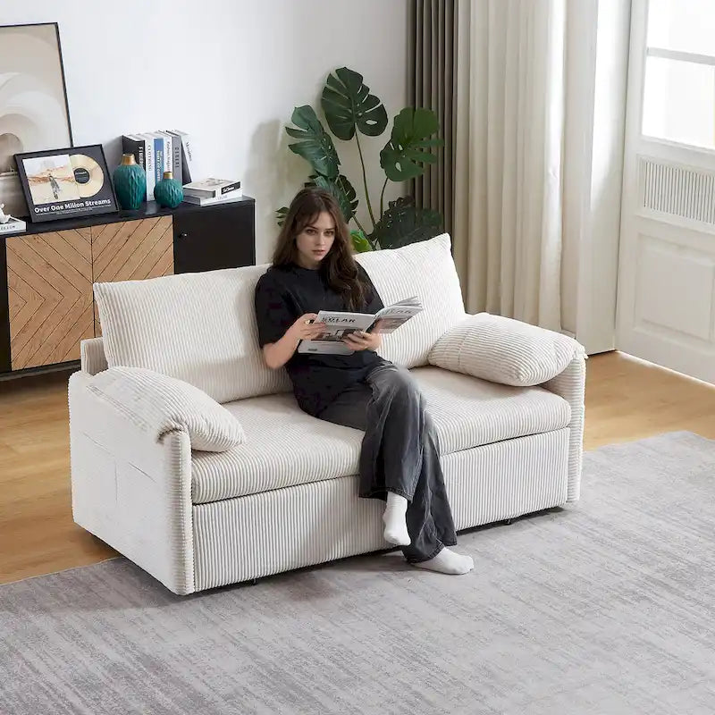 Divano Loveseat da 164 cm con Letto Estraibile, Divano Letto Convertibile in Velluto a Coste