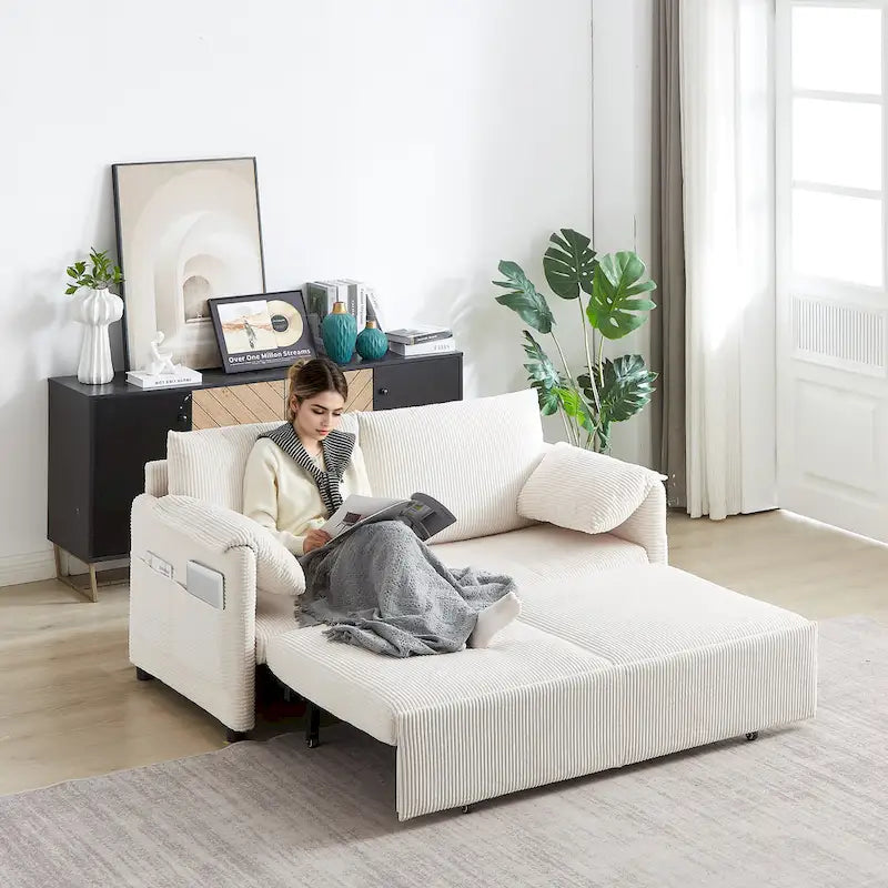 Divano Loveseat da 164 cm con Letto Estraibile, Divano Letto Convertibile in Velluto a Coste