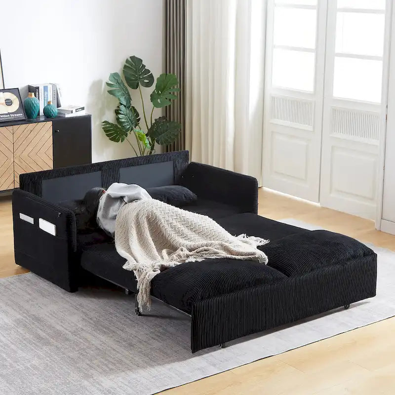 Divano Loveseat da 164 cm con Letto Estraibile, Divano Letto Convertibile in Velluto a Coste