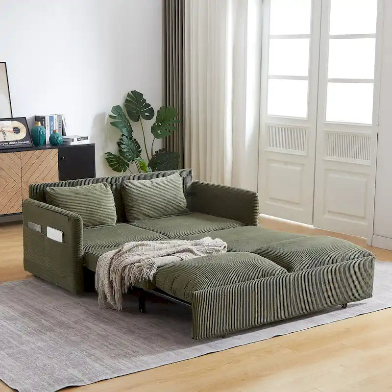 Divano Loveseat da 164 cm con Letto Estraibile, Divano Letto Convertibile in Velluto a Coste