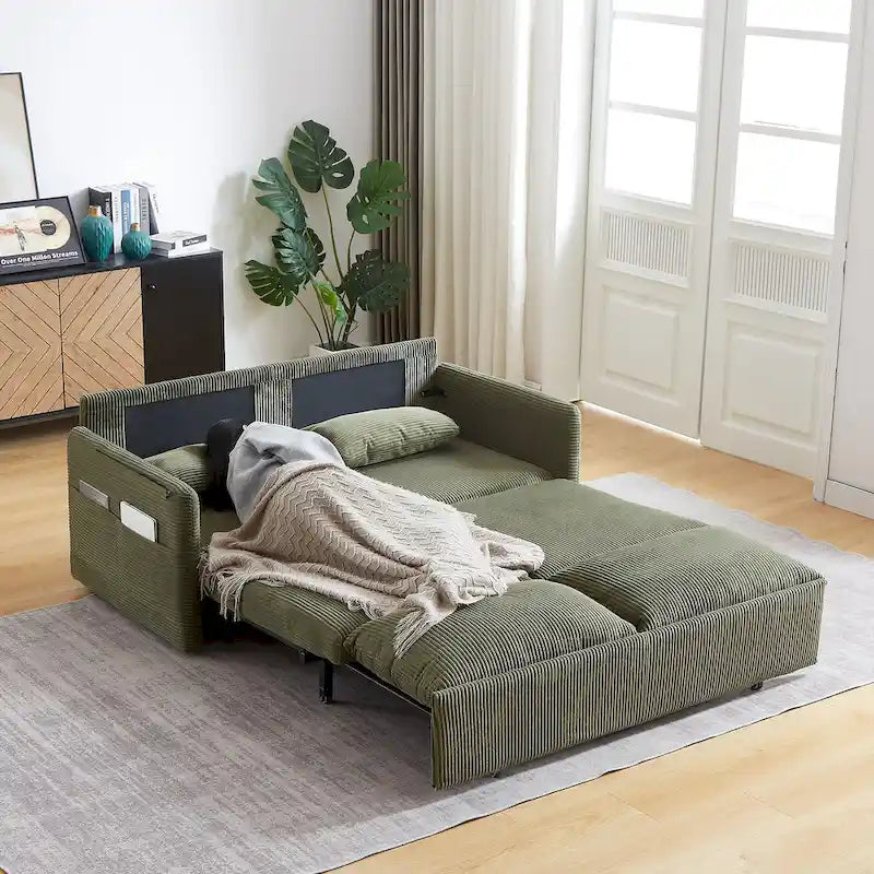 Divano Loveseat da 164 cm con Letto Estraibile, Divano Letto Convertibile in Velluto a Coste