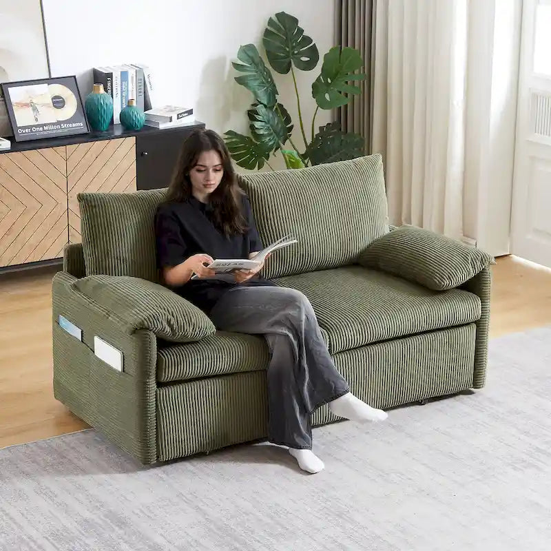 Divano Loveseat da 164 cm con Letto Estraibile, Divano Letto Convertibile in Velluto a Coste