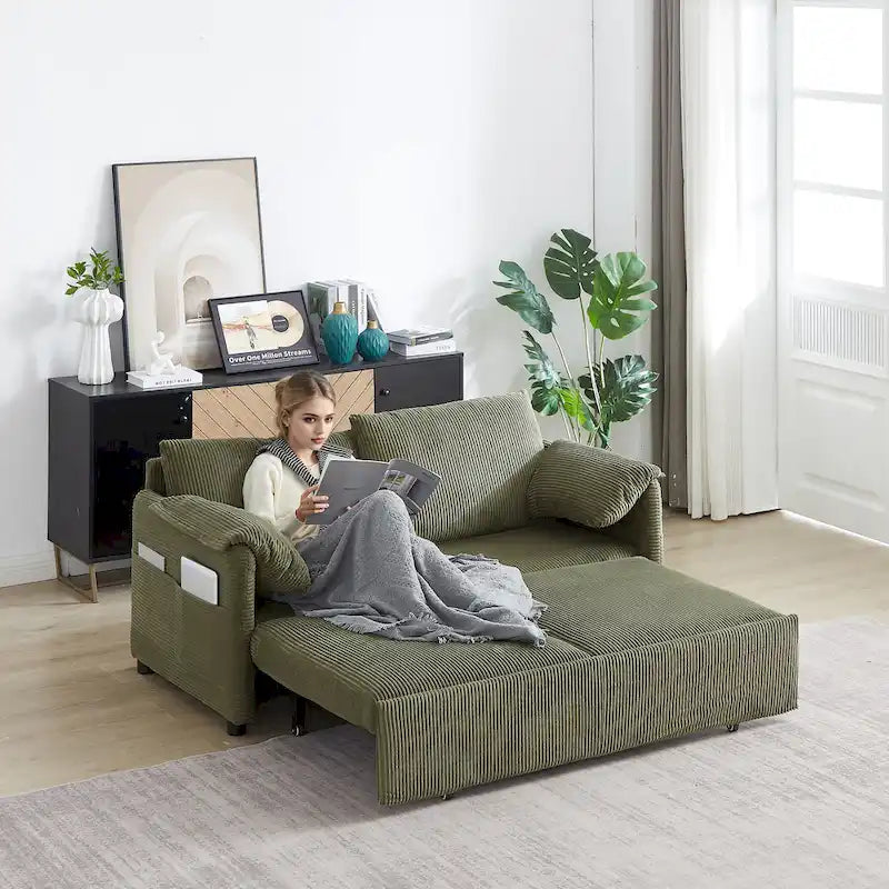 Divano Loveseat da 164 cm con Letto Estraibile, Divano Letto Convertibile in Velluto a Coste