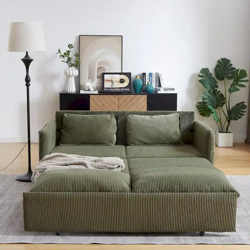 Divano Loveseat da 164 cm con Letto Estraibile, Divano Letto Convertibile in Velluto a Coste
