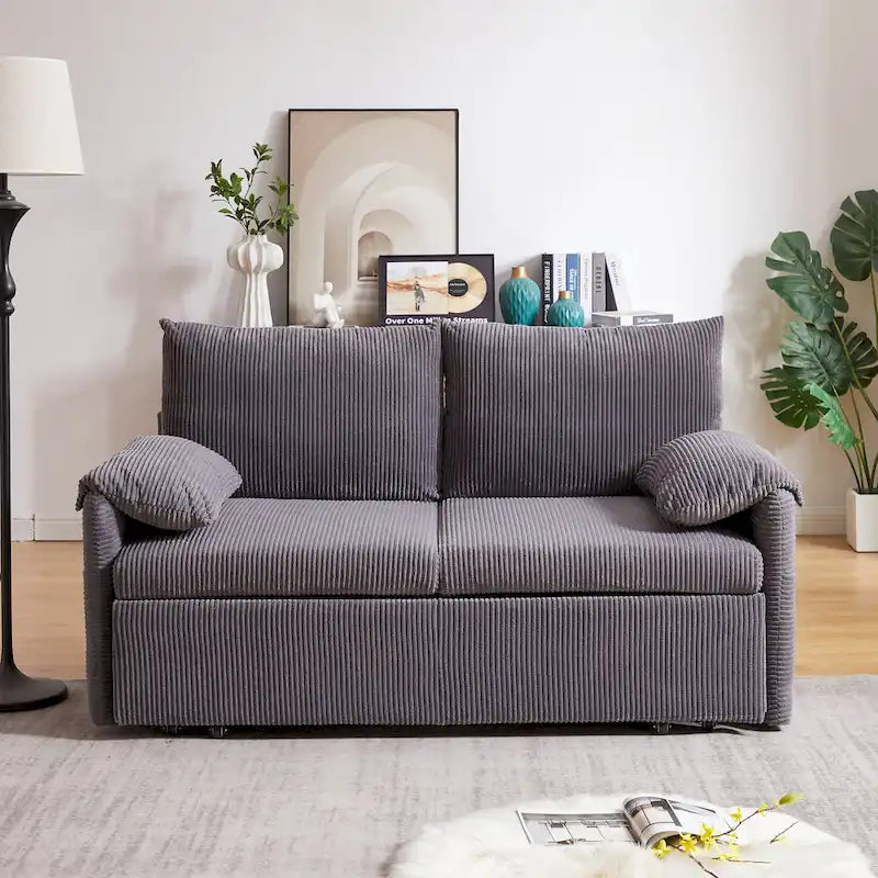 Divano Loveseat da 164 cm con Letto Estraibile, Divano Letto Convertibile in Velluto a Coste