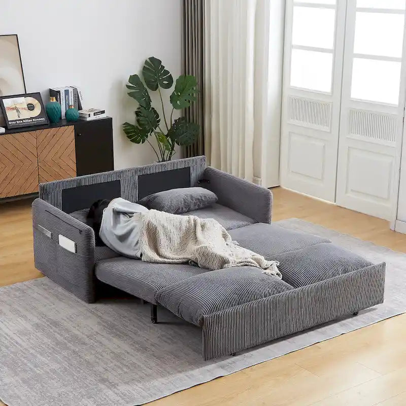 Divano Loveseat da 164 cm con Letto Estraibile, Divano Letto Convertibile in Velluto a Coste