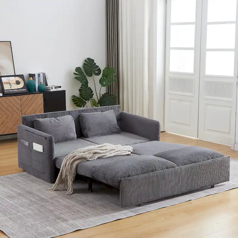 Divano Loveseat da 164 cm con Letto Estraibile, Divano Letto Convertibile in Velluto a Coste