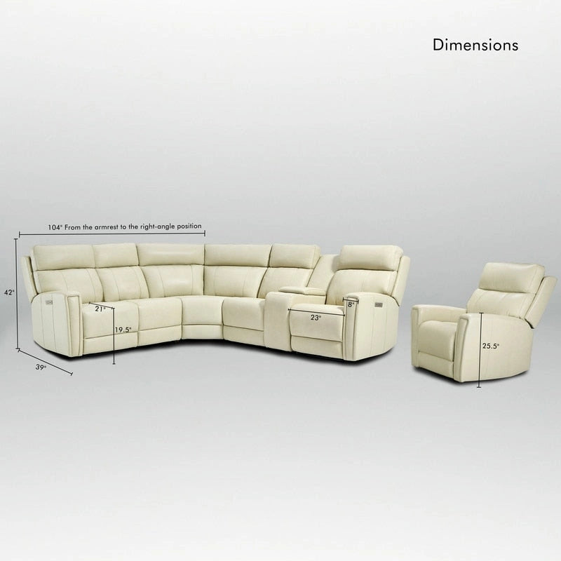 Canapé d'angle électrique 6 places en cuir véritable 104 L et fauteuil inclinable 39 L avec zéro gravité, ports USB, 2 fauteuils fixes sans accoudoirs