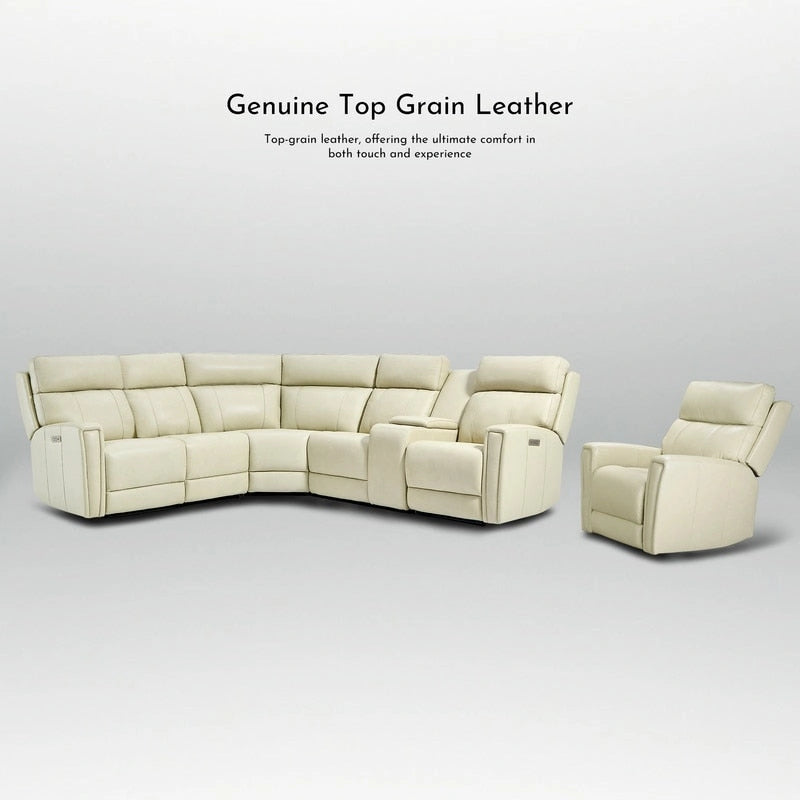 Canapé d'angle électrique 6 places en cuir véritable 104 L et fauteuil inclinable 39 L avec zéro gravité, ports USB, 2 fauteuils fixes sans accoudoirs