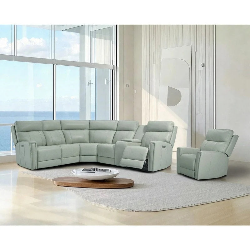 Canapé d'angle électrique 6 places en cuir véritable 104 L et fauteuil inclinable 39 L avec zéro gravité, ports USB, 2 fauteuils fixes sans accoudoirs
