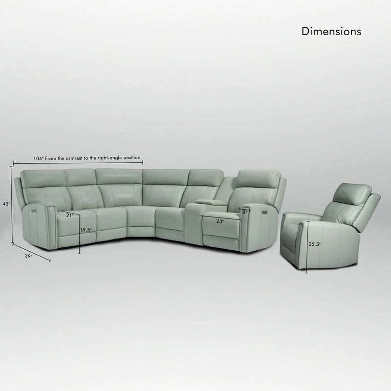Canapé d'angle électrique 6 places en cuir véritable 104 L et fauteuil inclinable 39 L avec zéro gravité, ports USB, 2 fauteuils fixes sans accoudoirs