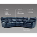 Canapé d'angle électrique 6 places en cuir véritable 104 L et fauteuil inclinable 39 L avec zéro gravité, ports USB, 2 fauteuils fixes sans accoudoirs