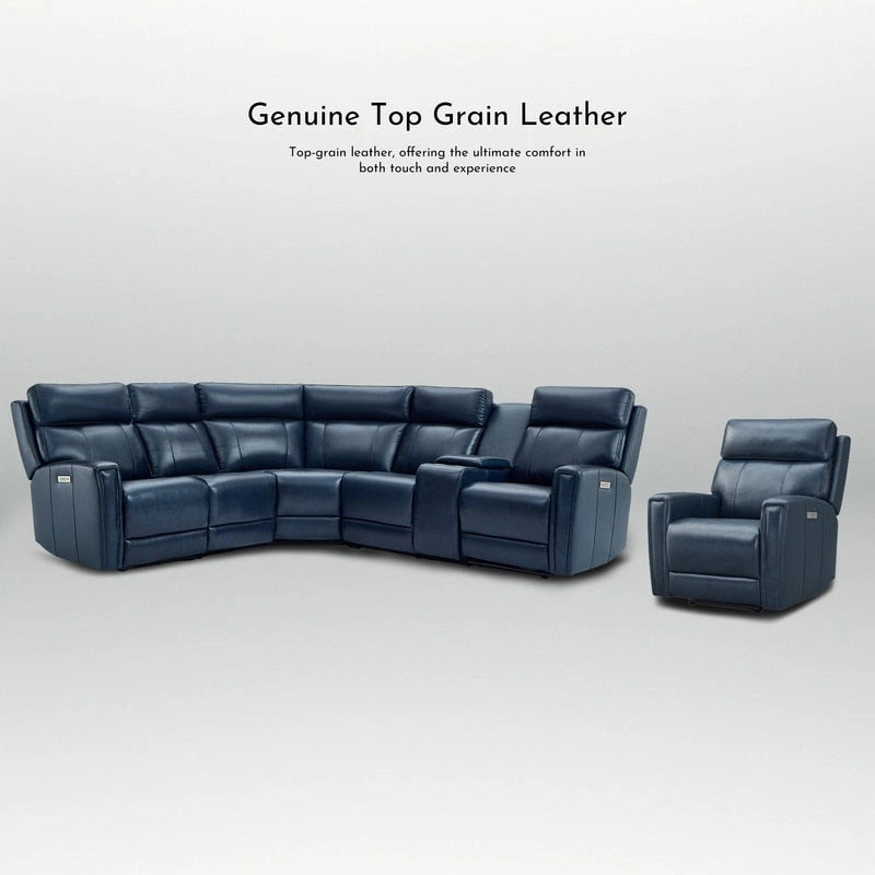Canapé d'angle électrique 6 places en cuir véritable 104 L et fauteuil inclinable 39 L avec zéro gravité, ports USB, 2 fauteuils fixes sans accoudoirs