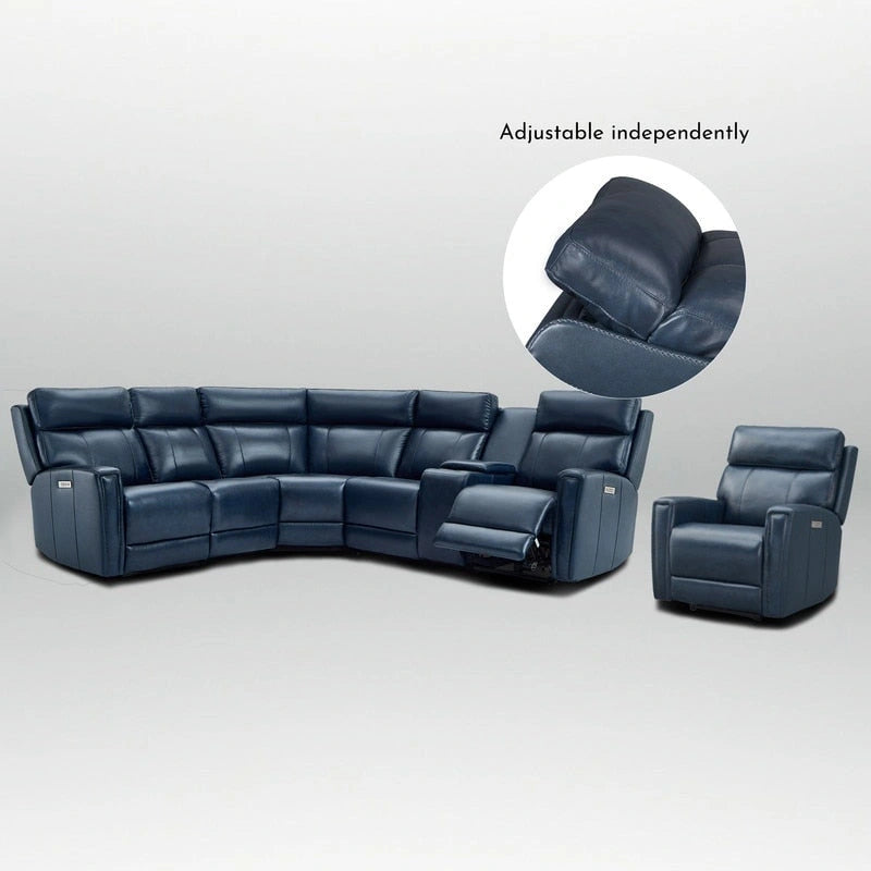 Canapé d'angle électrique 6 places en cuir véritable 104 L et fauteuil inclinable 39 L avec zéro gravité, ports USB, 2 fauteuils fixes sans accoudoirs