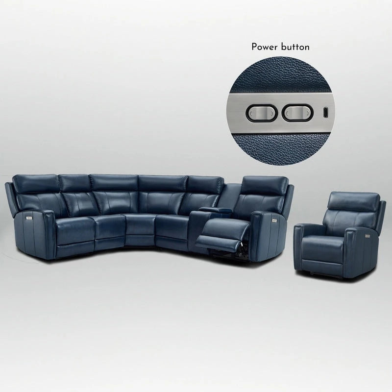 Canapé d'angle électrique 6 places en cuir véritable 104 L et fauteuil inclinable 39 L avec zéro gravité, ports USB, 2 fauteuils fixes sans accoudoirs