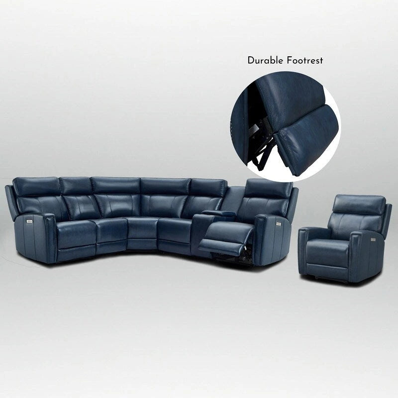 Canapé d'angle électrique 6 places en cuir véritable 104 L et fauteuil inclinable 39 L avec zéro gravité, ports USB, 2 fauteuils fixes sans accoudoirs