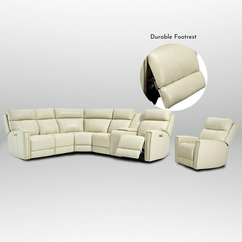 Canapé d'angle électrique 6 places en cuir véritable 104 L et fauteuil inclinable 39 L avec zéro gravité, ports USB, 2 fauteuils fixes sans accoudoirs