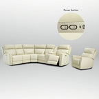 Canapé d'angle électrique 6 places en cuir véritable 104 L et fauteuil inclinable 39 L avec zéro gravité, ports USB, 2 fauteuils fixes sans accoudoirs