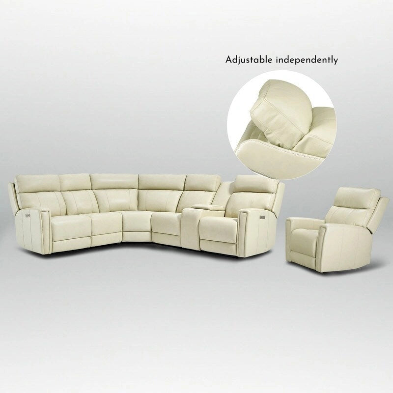 Canapé d'angle électrique 6 places en cuir véritable 104 L et fauteuil inclinable 39 L avec zéro gravité, ports USB, 2 fauteuils fixes sans accoudoirs