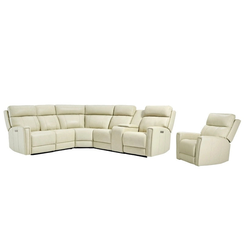 Canapé d'angle électrique 6 places en cuir véritable 104 L et fauteuil inclinable 39 L avec zéro gravité, ports USB, 2 fauteuils fixes sans accoudoirs